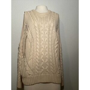 Anthropologie Endless Rose Sweater Cable Knit Cold Shoulder Size L